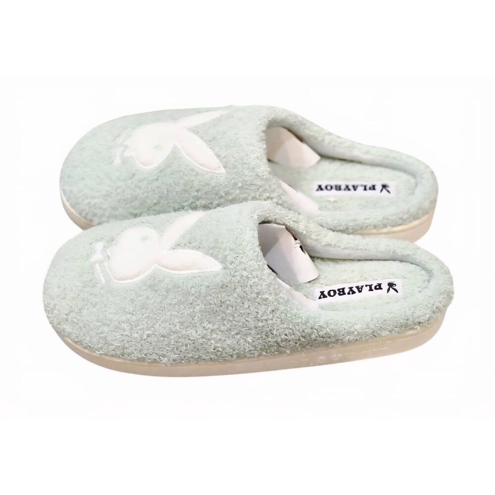 Playboy Bunny Logo Memory Foam Slippers- Mint